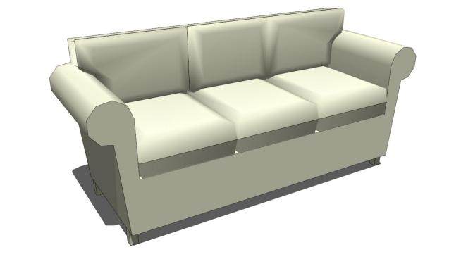 现代沙发圆形扶手座椅米白色三人沙发SU模型下载_sketchup草图大师SKP模型