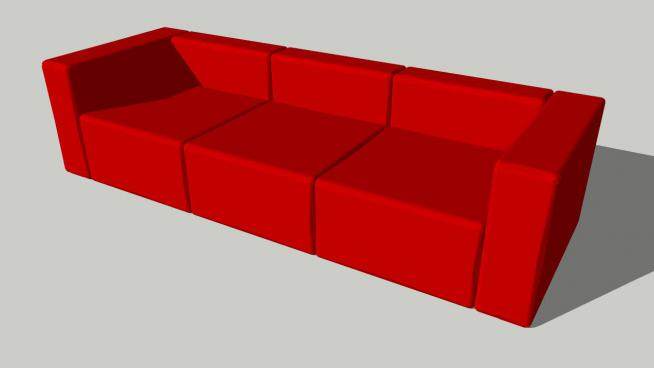 真皮沙发低背红色三人沙发SU模型下载_sketchup草图大师SKP模型