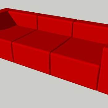 真皮沙发低背红色三人沙发SU模型下载_sketchup草图大师SKP模型