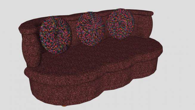 “珊瑚”沙发三人座椅带枕头SU模型下载_sketchup草图大师SKP模型