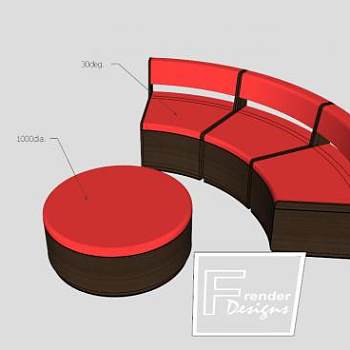 创意圆弧红色三人沙发卡座SU模型下载_sketchup草图大师SKP模型