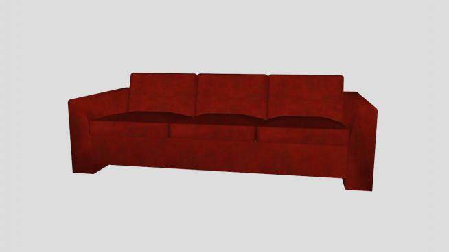 现代沙发红色真皮三人沙发SU模型下载_sketchup草图大师SKP模型