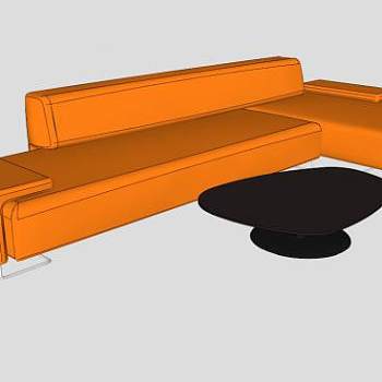 橘色沙发莫洛索低地沙发和凤凰桌SU模型下载_sketchup草图大师SKP模型