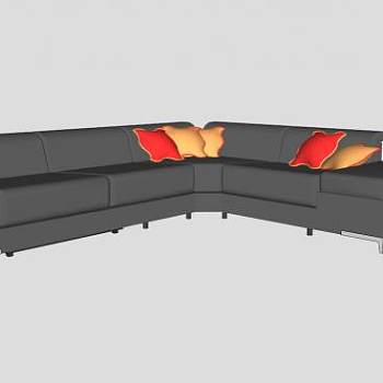 真皮沙发灰色皮革多人沙发SU模型下载_sketchup草图大师SKP模型
