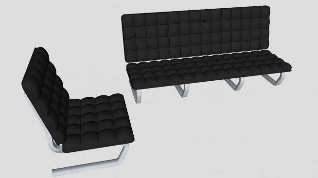 黑色沙发单元躺椅SU模型下载_sketchup草图大师SKP模型