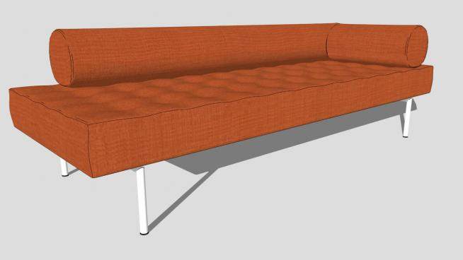 橘色休闲沙发两用沙发床SU模型下载_sketchup草图大师SKP模型