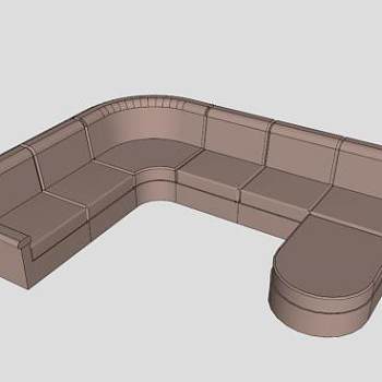 多人沙发座椅浅棕色U型沙发SU模型下载_sketchup草图大师SKP模型