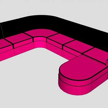 真皮沙发玫红色皮革U型沙发SU模型下载_sketchup草图大师SKP模型