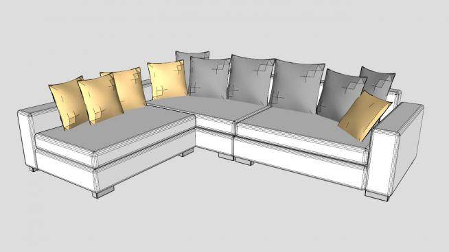 现代沙发白色转角沙发SU模型下载_sketchup草图大师SKP模型