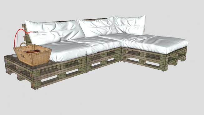 木质L型沙发托盘沙发SU模型下载_sketchup草图大师SKP模型