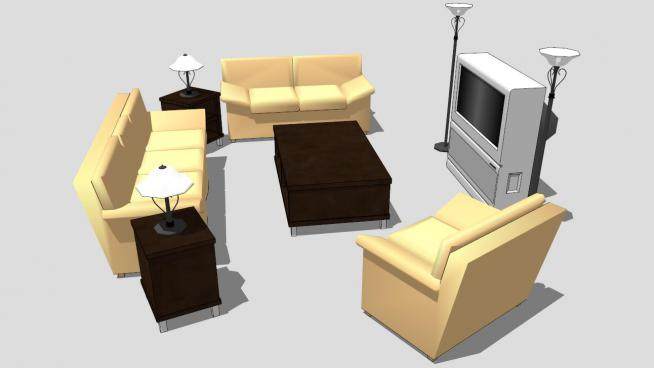 现代沙发客厅套装SU模型下载_sketchup草图大师SKP模型