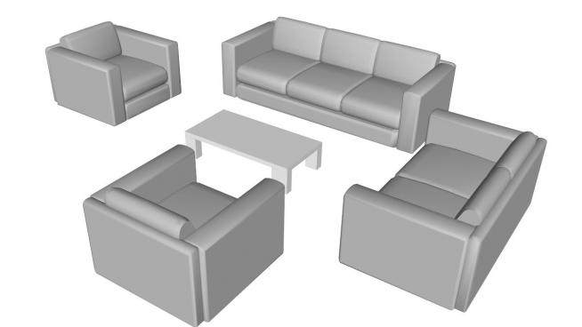 灰色真皮沙发组合沙发SU模型下载_sketchup草图大师SKP模型