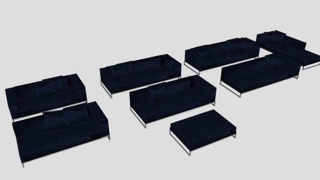意大利蓝色沙发组合SU模型下载_sketchup草图大师SKP模型