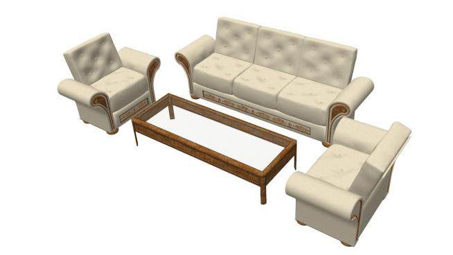 欧式沙发套有扶手椅和咖啡桌SU模型下载_sketchup草图大师SKP模型