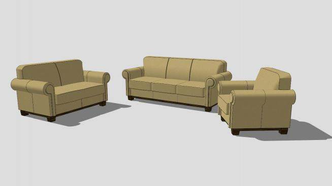 黄色沙发真皮组合沙发SU模型下载_sketchup草图大师SKP模型