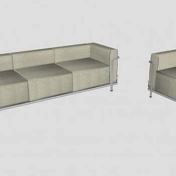 灰色布艺沙发组合沙发SU模型下载_sketchup草图大师SKP模型