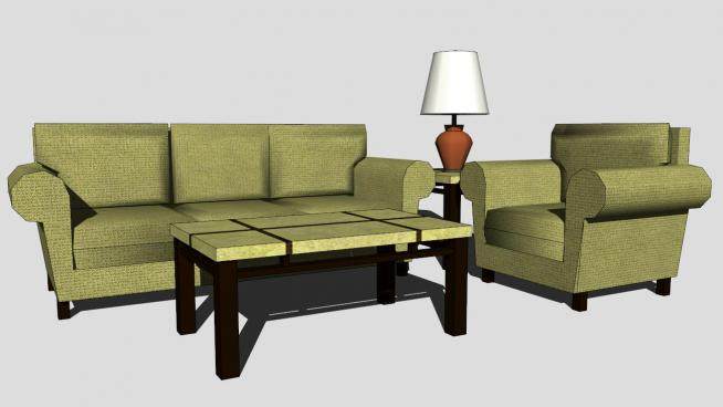 绿色沙发客厅套装SU模型下载_sketchup草图大师SKP模型
