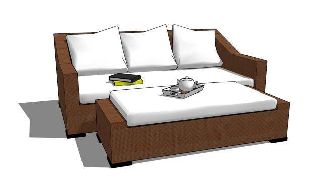户外沙发白色多功能桌台SU模型下载_sketchup草图大师SKP模型