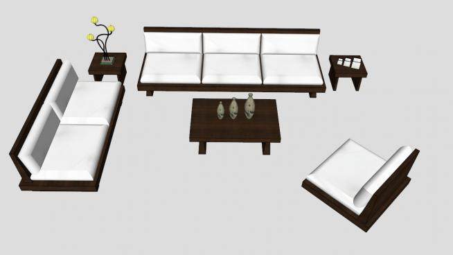 牧场沙发实木组合沙发SU模型下载_sketchup草图大师SKP模型