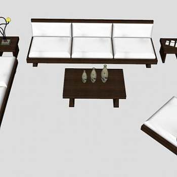 牧场沙发实木组合沙发SU模型下载_sketchup草图大师SKP模型