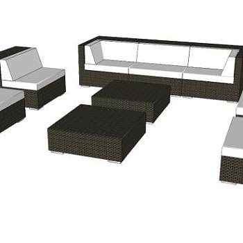 黑色RATAN家具沙发SU模型下载_sketchup草图大师SKP模型