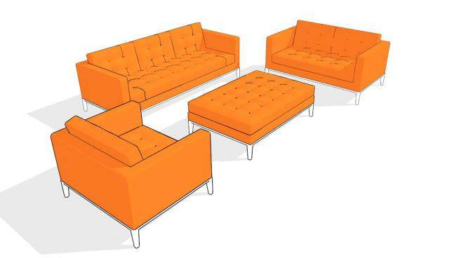 意大利橘色沙发空调休息室SU模型下载_sketchup草图大师SKP模型
