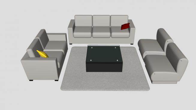 现代沙发客厅家具灰色沙发套SU模型下载_sketchup草图大师SKP模型