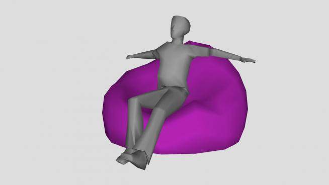 紫色懒人沙发男人坐在豆袋椅上SU模型下载_sketchup草图大师SKP模型