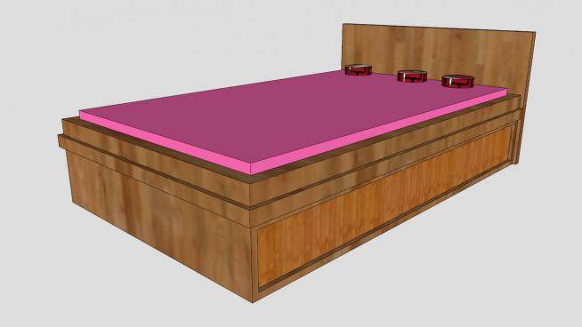 实木床具带枕垫床SU模型下载_sketchup草图大师SKP模型