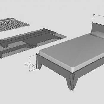 简易单人床SU模型下载_sketchup草图大师SKP模型