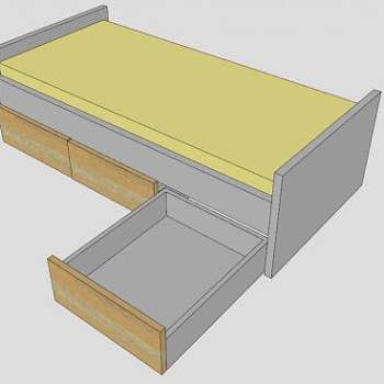 单人床宜家储物床SU模型下载_sketchup草图大师SKP模型