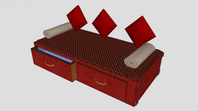 红色沙发床SU模型下载_sketchup草图大师SKP模型