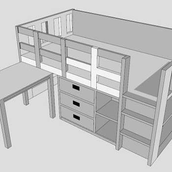 麦迪逊阁楼床SU模型下载_sketchup草图大师SKP模型