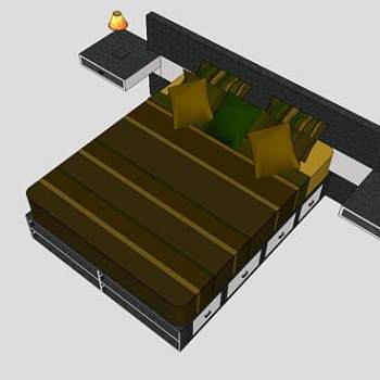 现代平板双人床SU模型下载_sketchup草图大师SKP模型