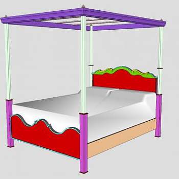 彩色架子双人床SU模型下载_sketchup草图大师SKP模型