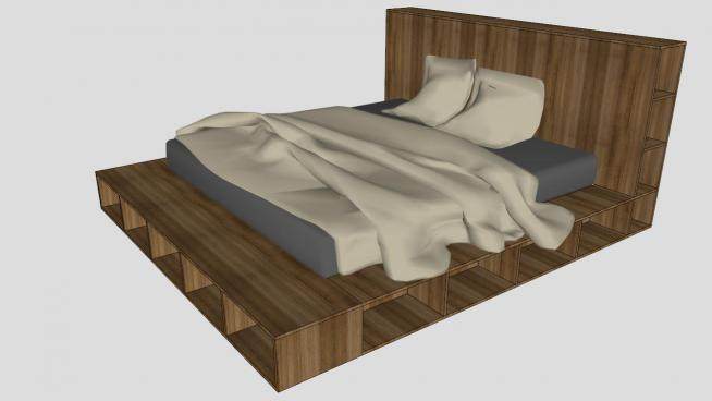 现代平板床双人床SU模型下载_sketchup草图大师SKP模型
