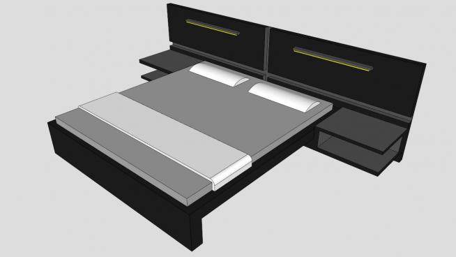 现代双人床板式床SU模型下载_sketchup草图大师SKP模型
