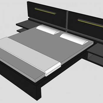 现代双人床板式床SU模型下载_sketchup草图大师SKP模型