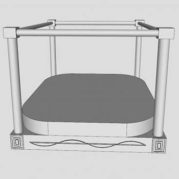 现代白色架子双人床SU模型下载_sketchup草图大师SKP模型