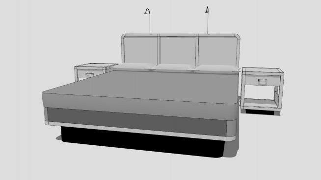 现代白色板式双人床SU模型下载_sketchup草图大师SKP模型