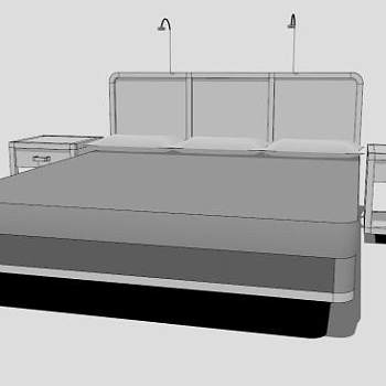 现代白色板式双人床SU模型下载_sketchup草图大师SKP模型