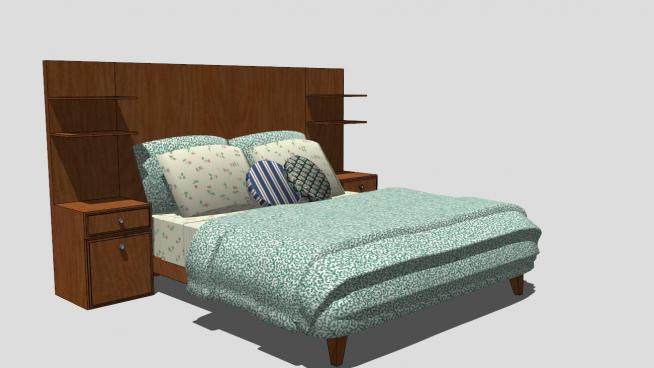 皇后平台床板式双人床SU模型下载_sketchup草图大师SKP模型