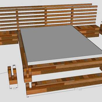 板条板式双人床SU模型下载_sketchup草图大师SKP模型