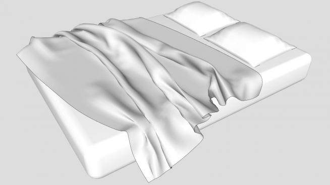 现代板式白色双人床SU模型下载_sketchup草图大师SKP模型