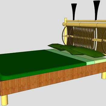 竹床双人床SU模型下载_sketchup草图大师SKP模型