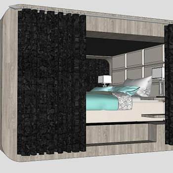 树冠实木双人床SU模型下载_sketchup草图大师SKP模型