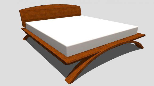 橡木板式双人床SU模型下载_sketchup草图大师SKP模型