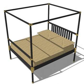 四柱床架子床SU模型下载_sketchup草图大师SKP模型