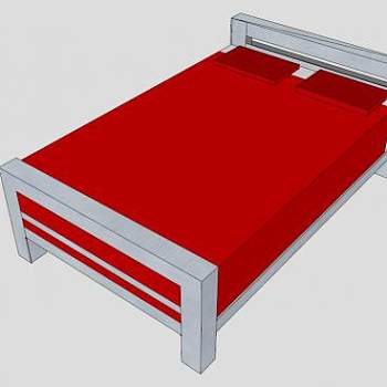 红色金属双人床SU模型下载_sketchup草图大师SKP模型