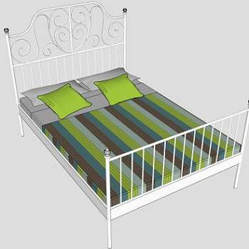 宜家铁艺床双人床SU模型下载_sketchup草图大师SKP模型